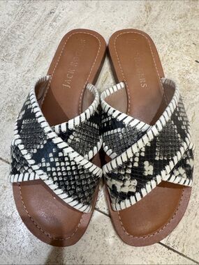 Jack Rogers Black and White Snake-Print Slide Sandals